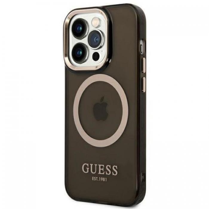 Guess - GUESS iPhone 14 Pro Max Skal Magsafe Gold Outline Translucent - Svart