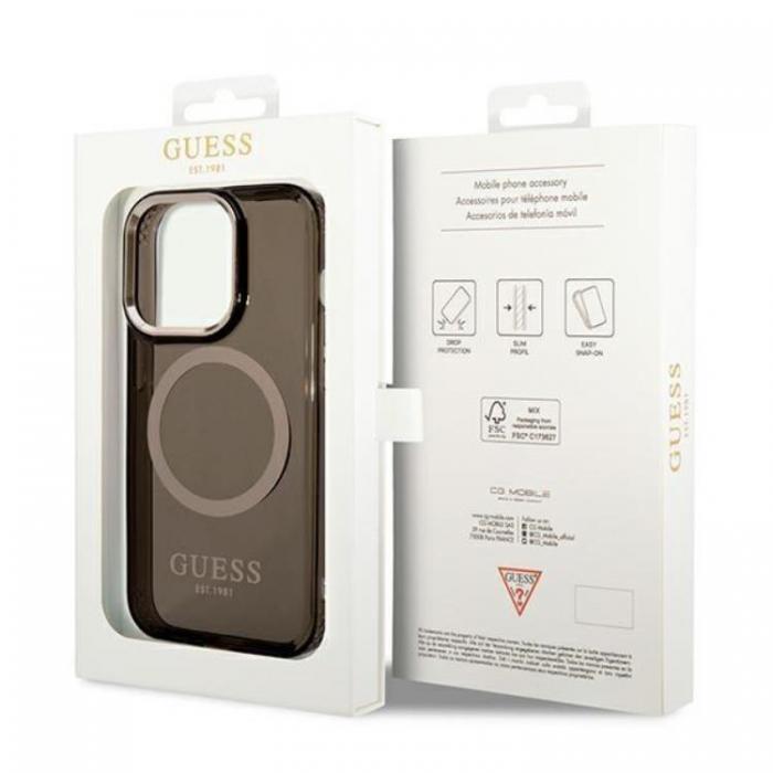 Guess - GUESS iPhone 14 Pro Max Skal Magsafe Gold Outline Translucent - Svart