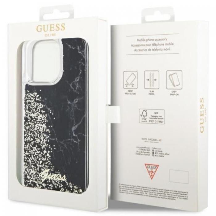 Guess - Guess iPhone 14 Pro Max Mobilskal Liquid Glitter Marble - Svart