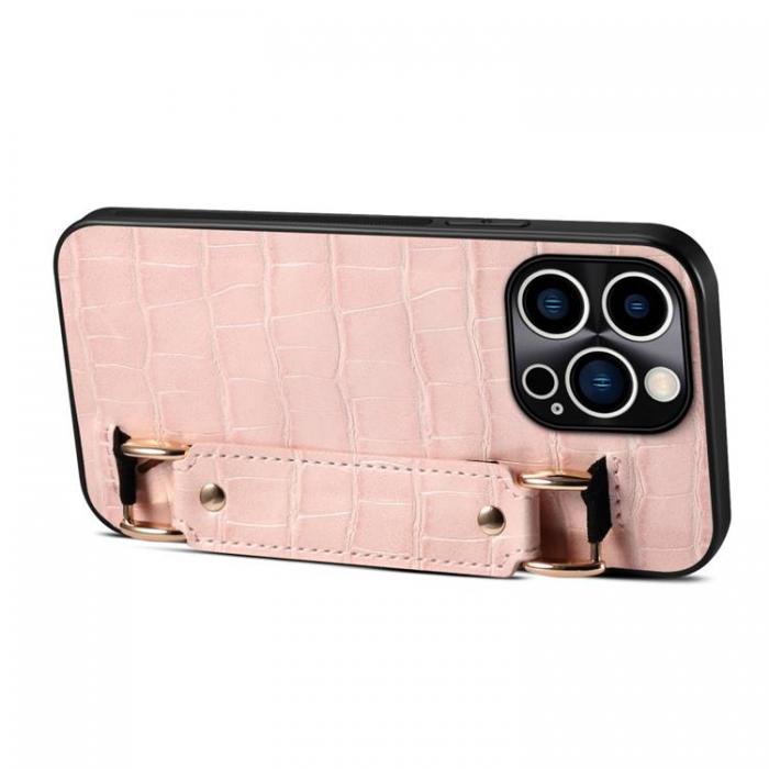 A-One Brand - iPhone 14 Pro Max Skal Korthllare Crocodile - Rosa