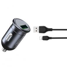 XO - XO Billaddare 1x USB QC 3.0 18W + Lightning Kabel CC46 - Grå