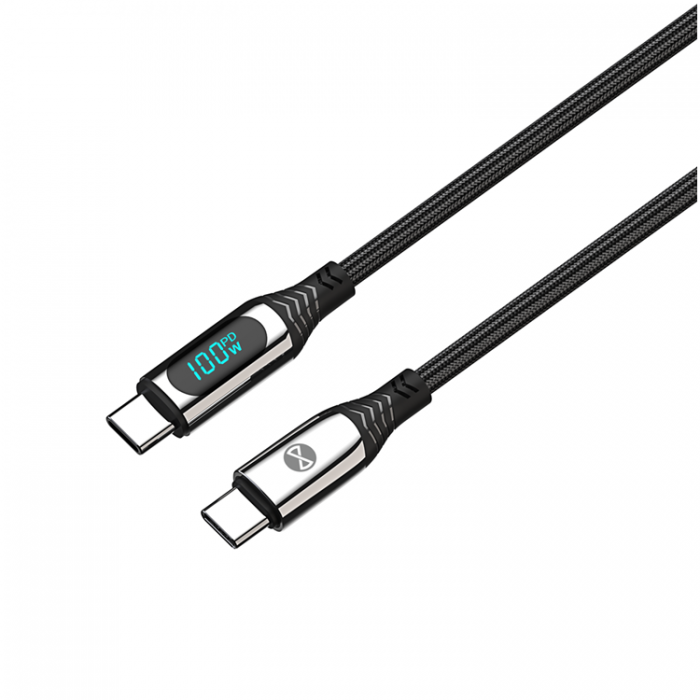 Forever - Forever USB-C Till USB-C 100W 1m Kabel LCD - Svart