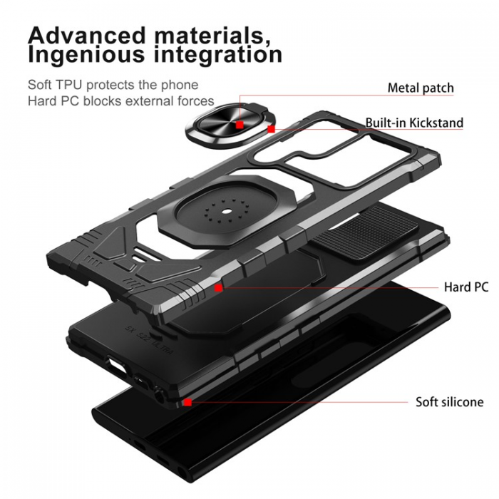 A-One Brand - Galaxy S23 Ultra Skal Ringhllare Kickstand Anti-Fall - Svart