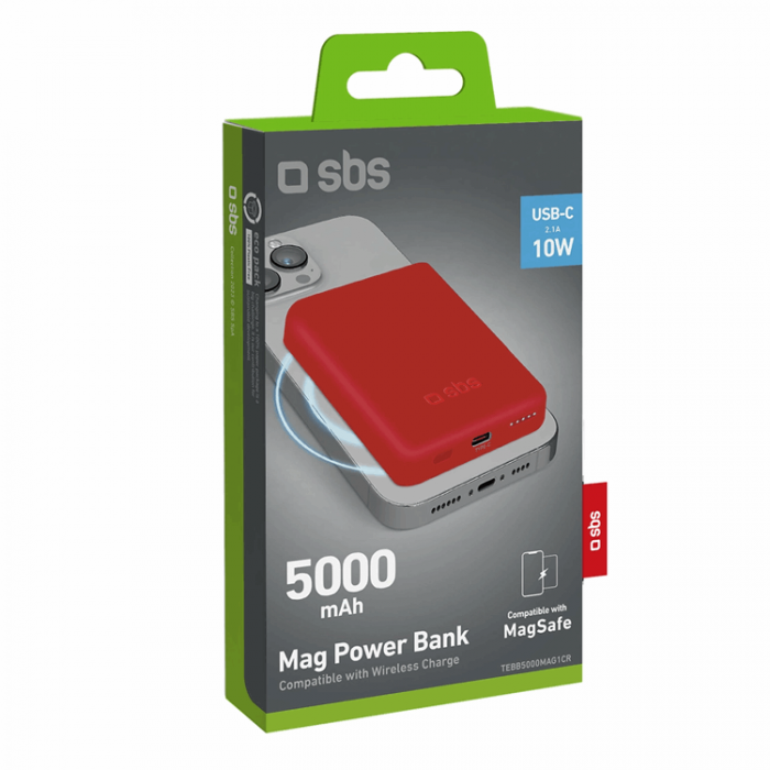 SBS - SBS MagSafe Trdls Power Bank 5000 mAh USB-C - Rd