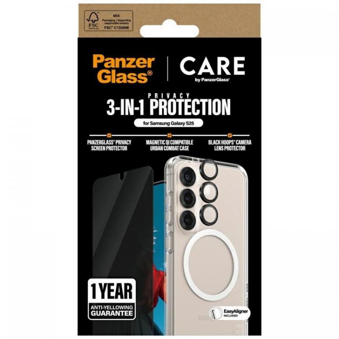 PanzerGlass - [3in1] CARE Galaxy S25 MagSafe Skal, Privacy Hrdat Glas, Kameralinsskydd