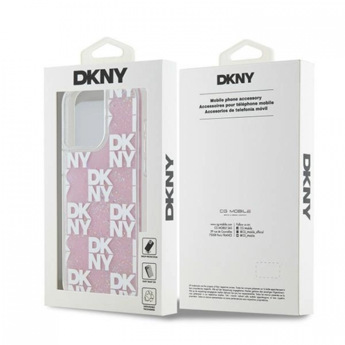 DKNY - DKNY iPhone 15 Pro Max Mobilskal Liquid Glitter Multi Logo - Rosa