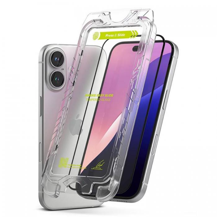 Ringke - [2-Pack] Ringke iPhone 16/15 Hrdat glas Skrmskydd Easy Slide - Svart