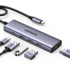 Ugreen - Ugreen 5in1 HUB USB-C Till 1xUSB-C 1xHDMI 3xUSB-A 3.0 - Grå