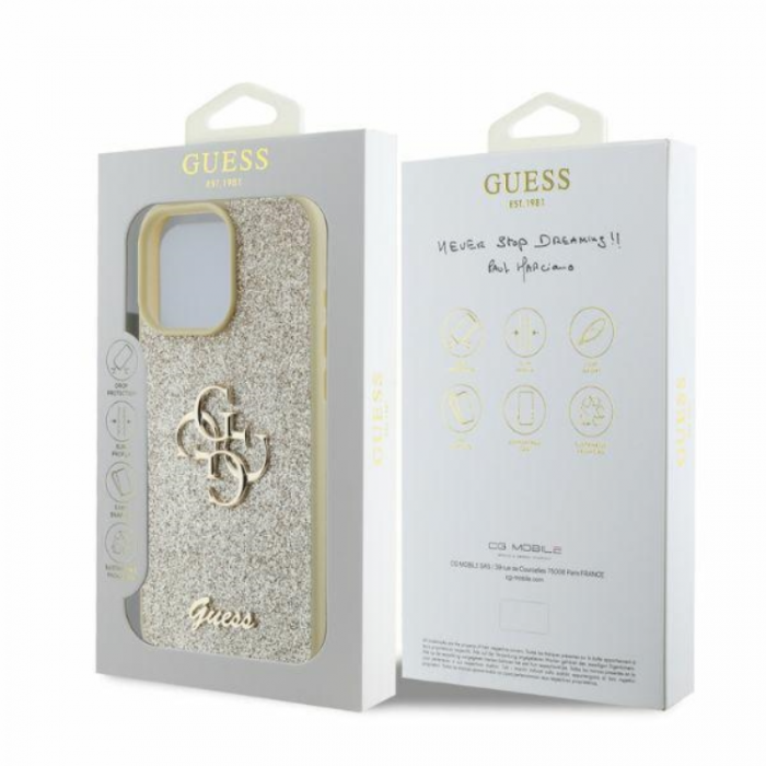 Guess - Guess iPhone 16 Pro Max Mobilskal Fixed Glitter Big 4G - Guld