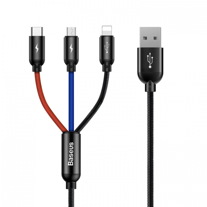 BASEUS - Baseus 3in1 USB-A till USB-C, Lightning, microUSB kabel 3.5A 0.3m