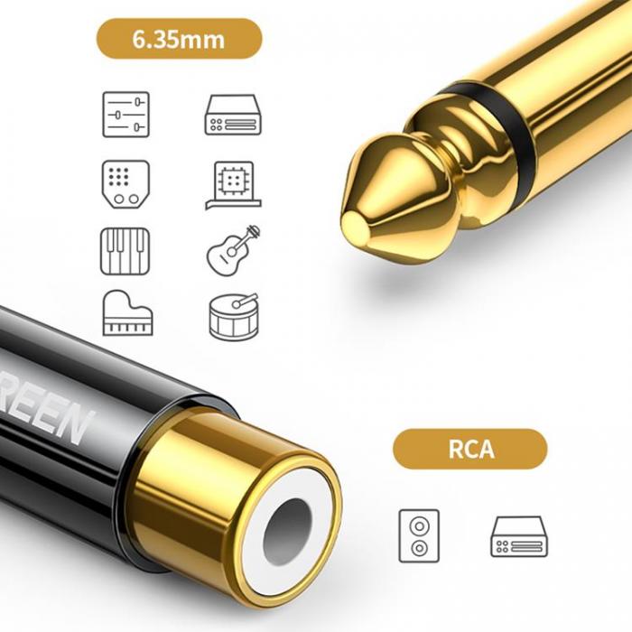 Ugreen - Ugreen 6.35 mm Jackadapter (hane) till RCA (hona) - Guld