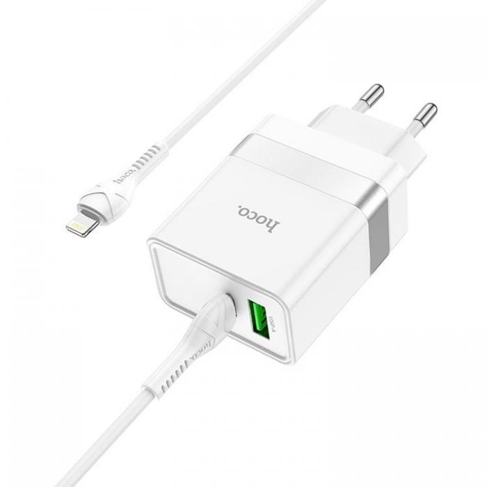 Hoco - Hoco Vggladdare 2-Port USB/USB-C Med Lightning Kabel - Vit