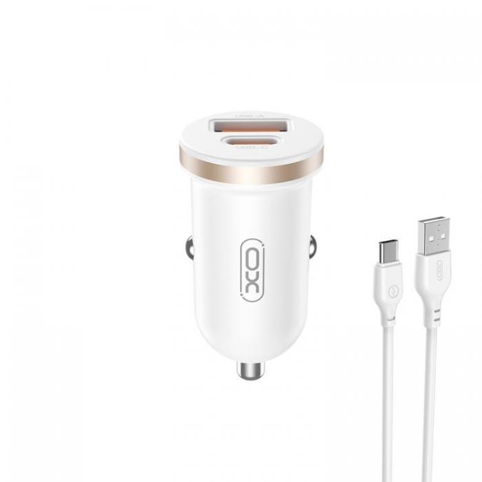 XO - XO Billaddare 30W 1x USB 1x USB-C + USB-C Kabel CC56 - Vit