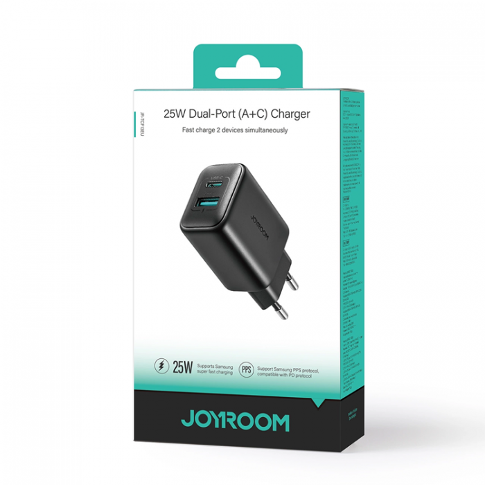 Joyroom - Joyroom Snabbladdare 25W USB-C USB-A SFC PPS PD - Svart