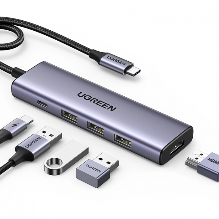 Ugreen - Ugreen 5in1 HUB USB-C Till 1xUSB-C 1xHDMI 3xUSB-A 3.0 - Gr