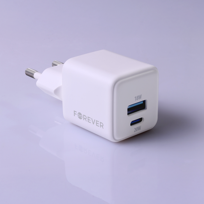 Forever - Forever Snabbladdare USB-A - USB-C 20W GaN PD QC - Vit