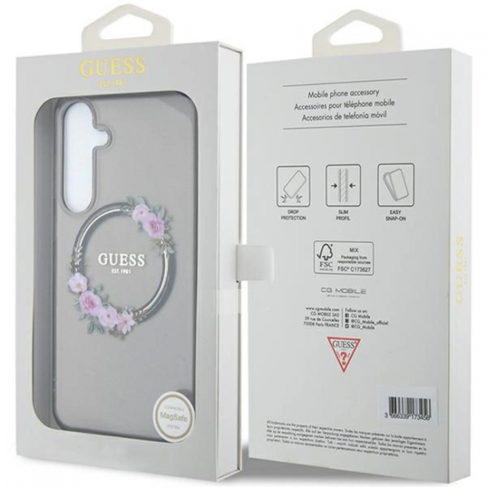 Guess - Guess Galaxy S24 Mobilskal Magsafe IML Flowers Wreath - Svart