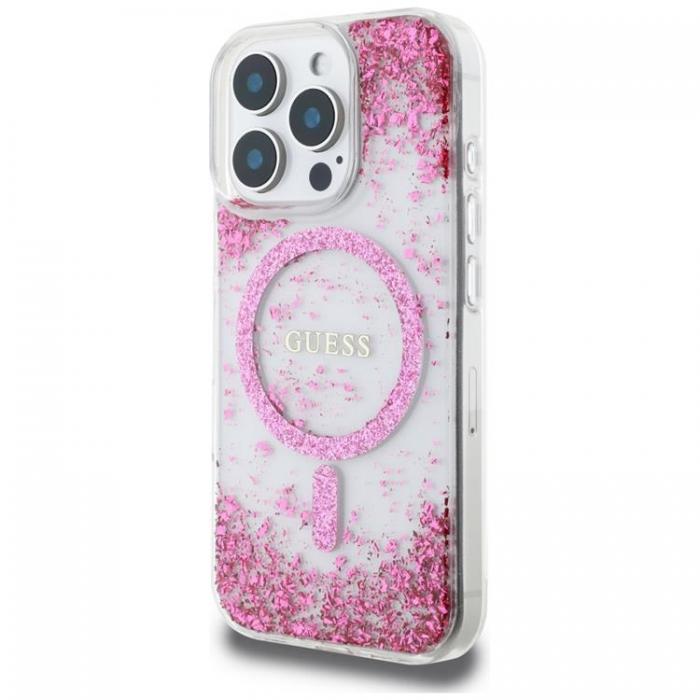 Guess - Guess iPhone 16 Pro Mobilskal MagSafe HC Resin Bottom Glitter - Rosa