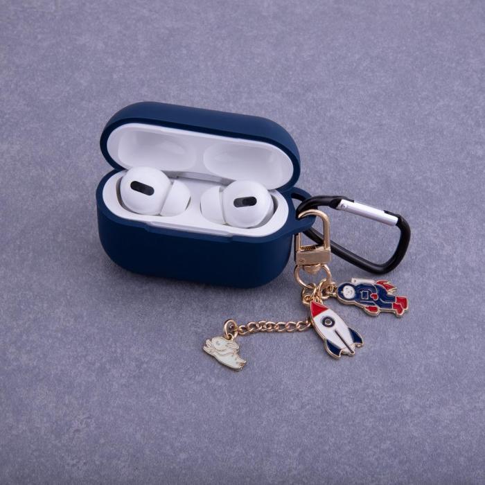 OEM - AirPods/AirPods 2 Fodral Mrkbltt med Hnge - Skyddande Etui