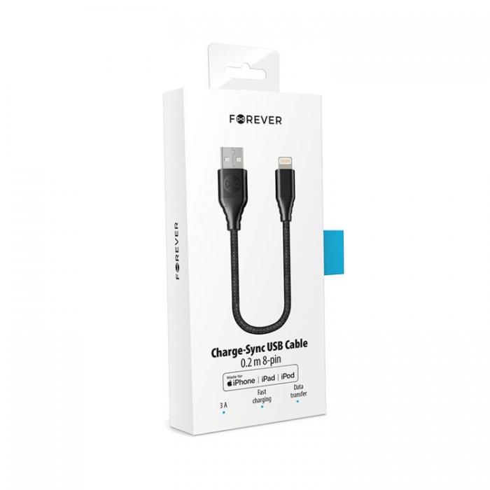 Forever - Forever Core MFI USB-A till Lightning kabel 0.2m 2,4A - Svart