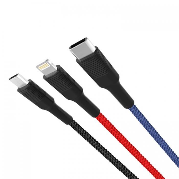 XO - XO 3in1 USB/MicroUSB/Lightning/Typ-C 1.2m 3A NB54 Flerfrgad