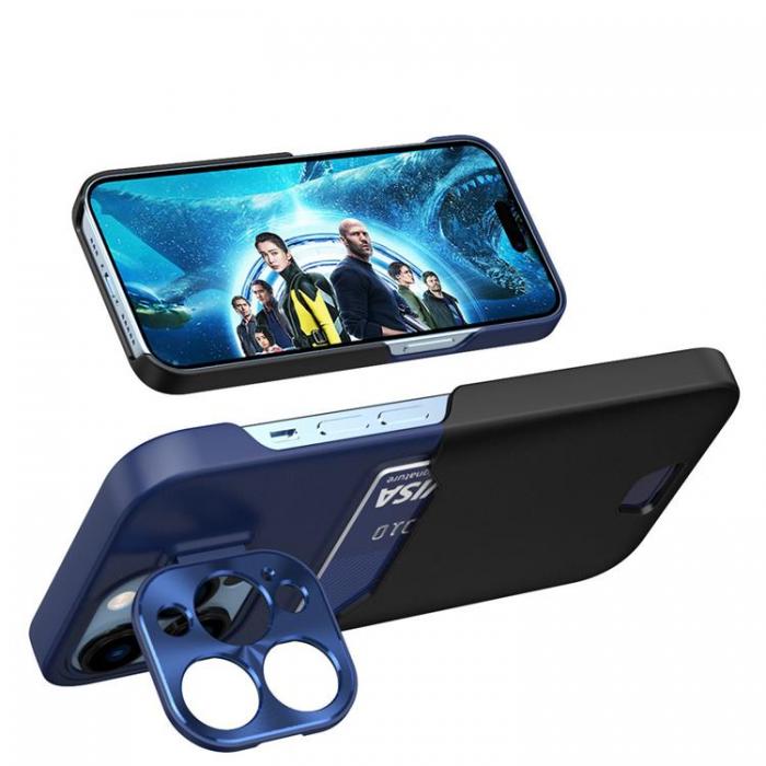 A-One Brand - Galaxy S23 Mobilskal Korthllare Lder Kickstand - Bl