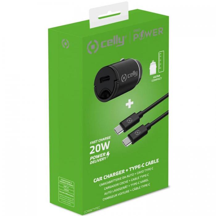 Celly - Celly Billaddare Mini USB-C Med Kabel - Svart