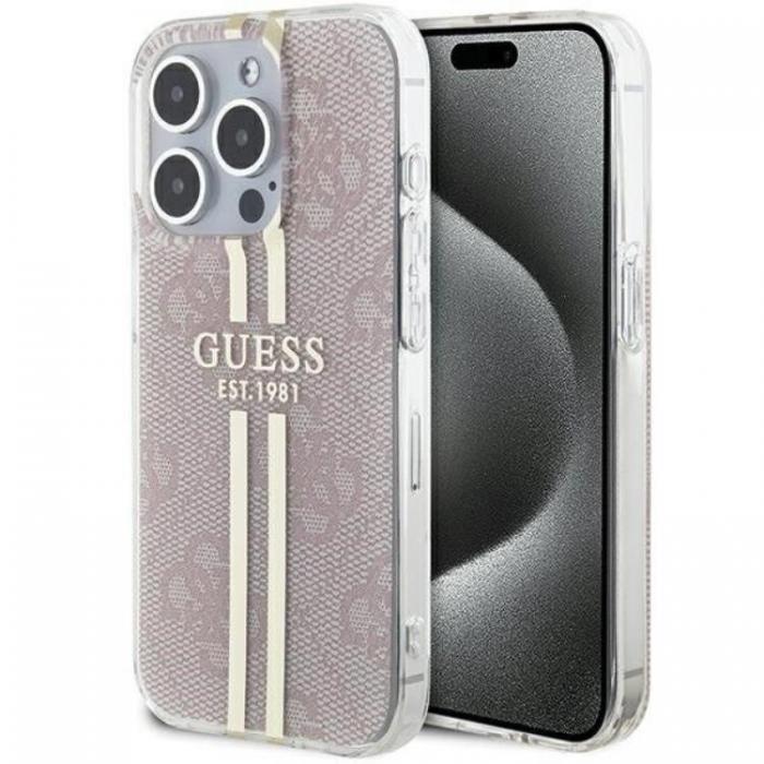 Guess - Guess iPhone 15 Pro Mobilskal Gold Stripes - Rosa