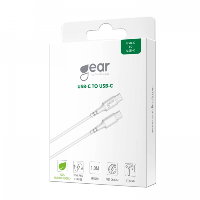 GEAR - GEAR USB-C till USB-C kabel 2.0 1m Vit Rund kabel