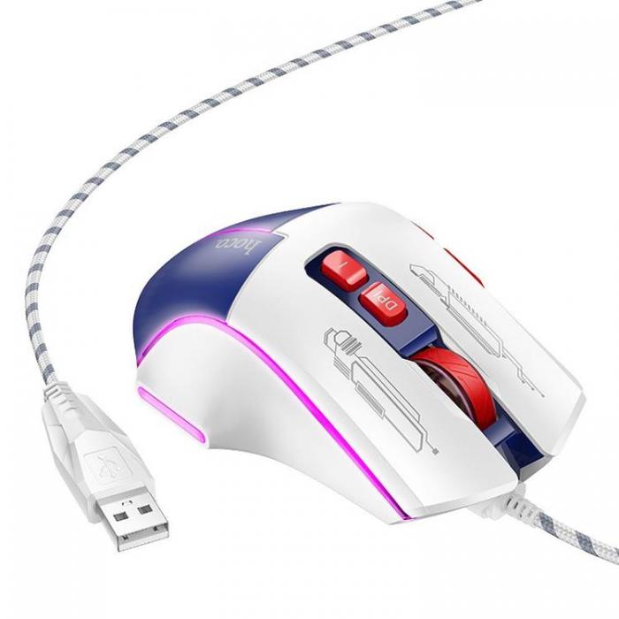 Hoco - Hoco Wired Gaming Mus USB-A 3600DPI - Vit/Bl