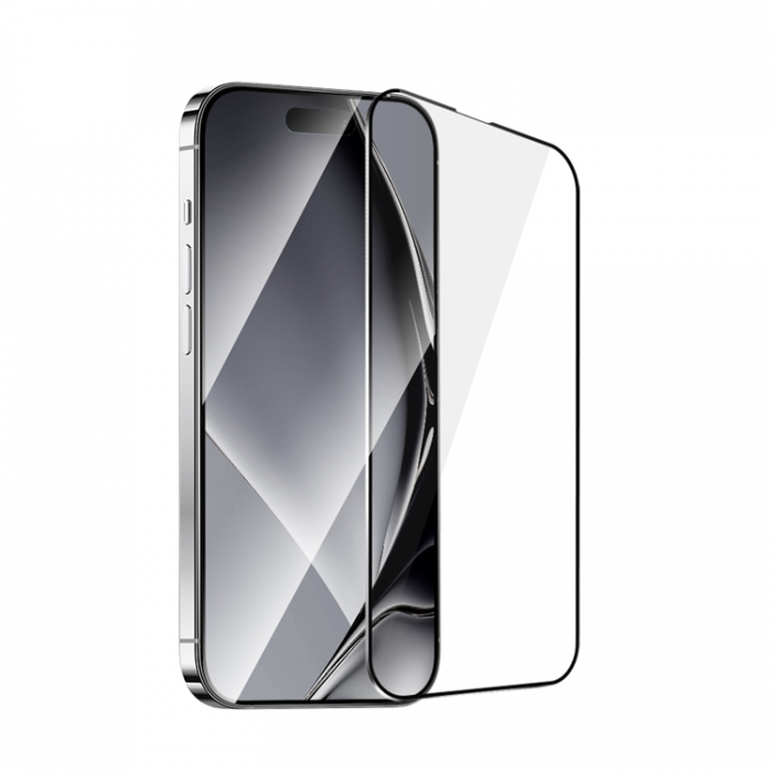 A-One Brand - iPhone 14 Pro Hrdat Glas Skrmskydd Metall Ram - Svart