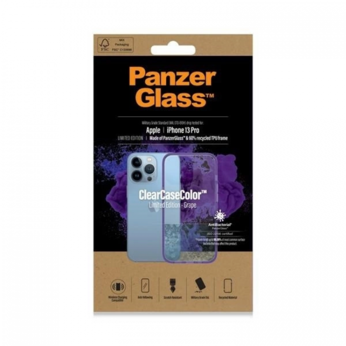 PanzerGlass - PanzerGlass iPhone 13 Pro Mobilskal Antibacterial - Transparent/Lila