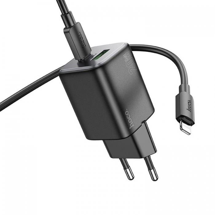 Hoco - Hoco Vggladdare 1xUSB-C 1xUSB-A 20W + Lightning Kabel N41 - Svart