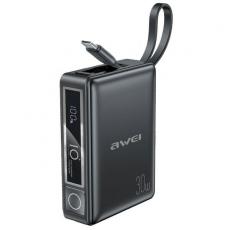 Awei - Awei Powerbank 10000mAh 30W Med Inbyggd Kabel - Svart