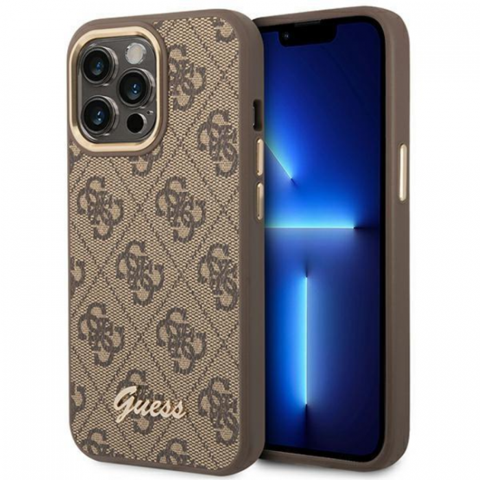 Guess - GUESS iPhone 14 Pro Skal Vintage Gold Logo - Brun