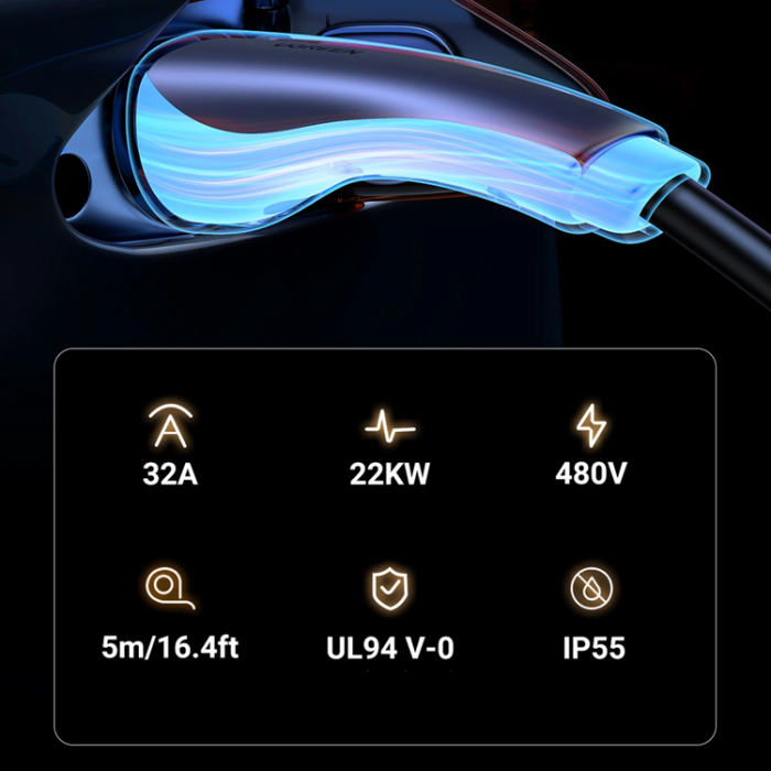 Ugreen - Ugreen Laddningskabel fr Elbil 32A 22kW 5m - Svart