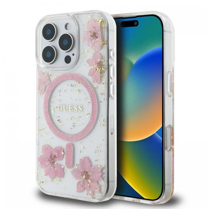 Guess - Guess iPhone 16 Pro Mobilskal MagSafe Resin Flower Glitter - Rosa