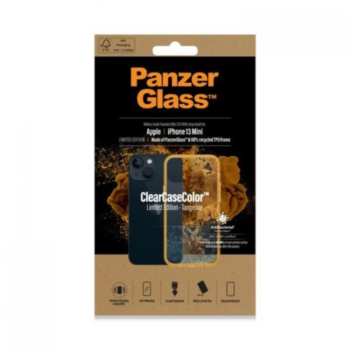 PanzerGlass - PanzerGlass iPhone 13 Mini Mobilskal Antibacterial - Transparent/Gul