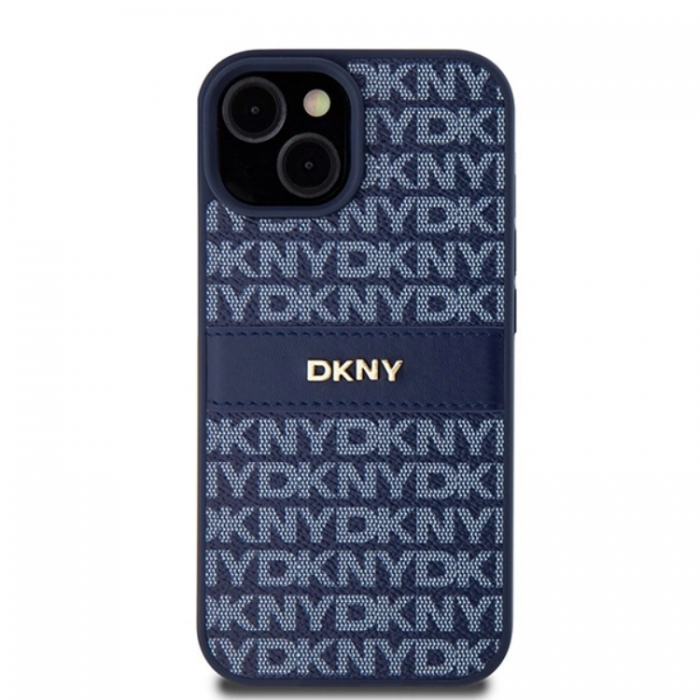 DKNY - DKNY iPhone 15/14/13 Mobilskal Lder Mono Stripe & Metal Logo - Bl