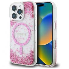 Guess - Guess iPhone 16 Pro Max Mobilskal MagSafe HC Resin Bottom Glitter - Rosa