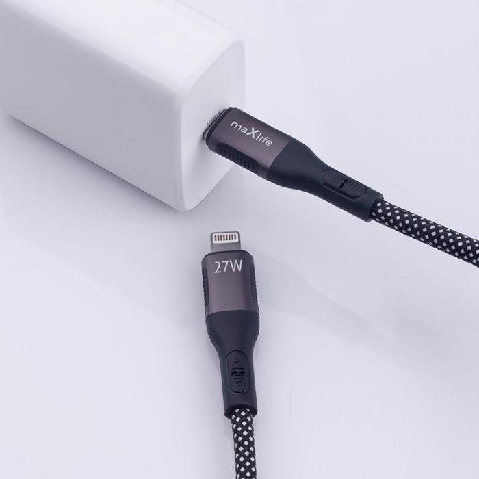 Maxlife - Maxlife USB-C/Lightning 1m Kabel 27W Magnetic Nylon - Svart