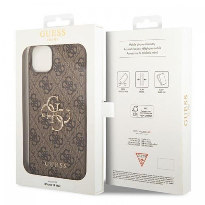 Guess - GUESS iPhone 14 Skal Big Metall Logo - Brun