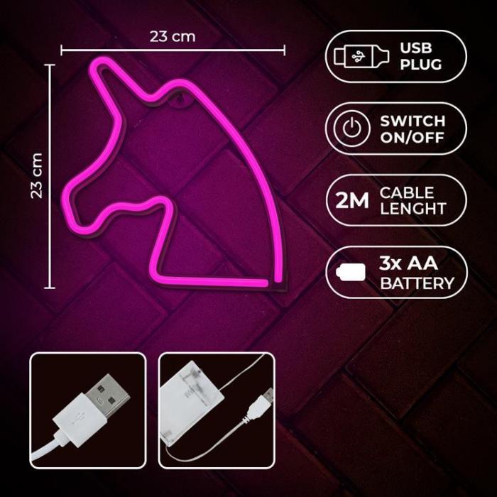 Forever Light - Forever Light LED Neon UNICORN Bat + USB FLNE01 - Rosa