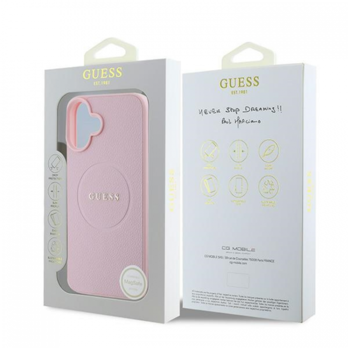 Guess - Guess iPhone 16 Plus Mobilskal Magsafe Grained Ring - Rosa