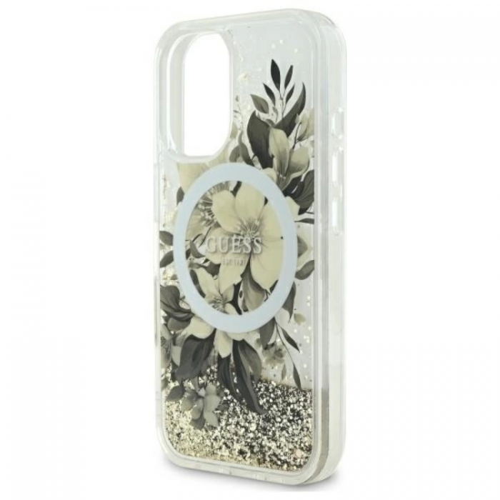 Guess - Guess iPhone 16 Mobilskal MagSafe Liquid Glitter Flower