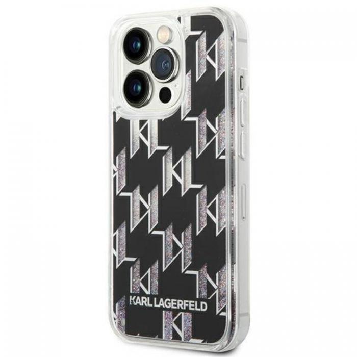 KARL LAGERFELD - Karl Lagerfeld iPhone 14 Pro Skal Liquid Glitter Monogram - Svart