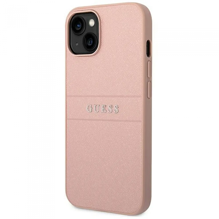 Guess - GUESS iPhone 14 Plus Skal Glitter Flakes Script Metal Logo - Rosa