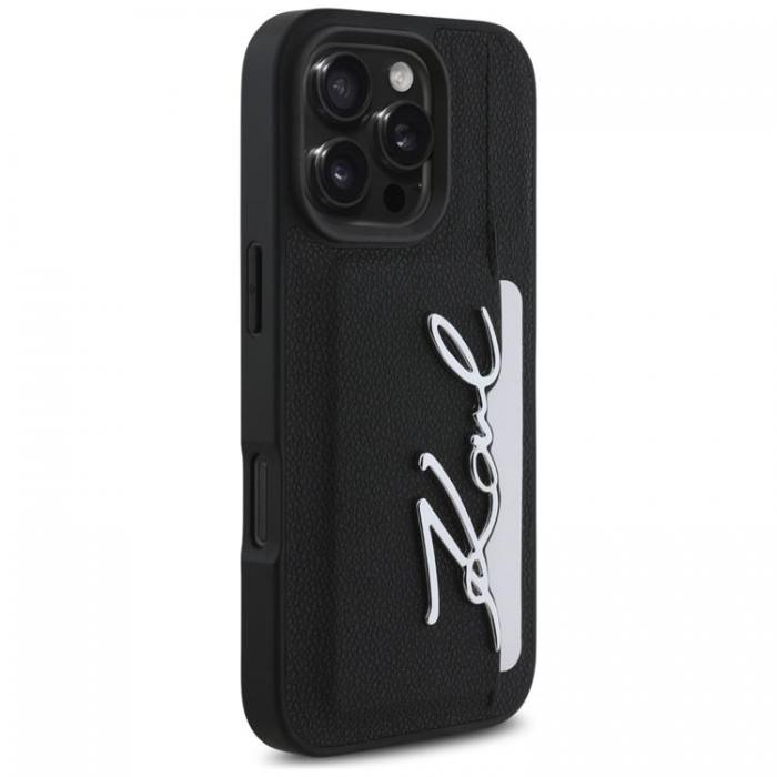 KARL LAGERFELD - Karl Lagerfeld iPhone 16 Pro Max Mobilskal Korthllare Metal Signature - Svart