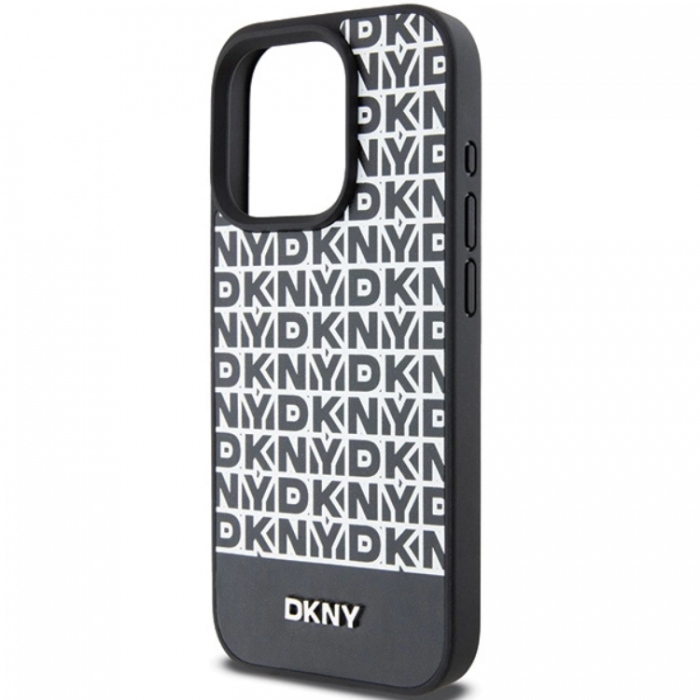 DKNY - DKNY iPhone 15 Pro Max Mobilskal Magsafe Lder Printed Pattern Metal Logo