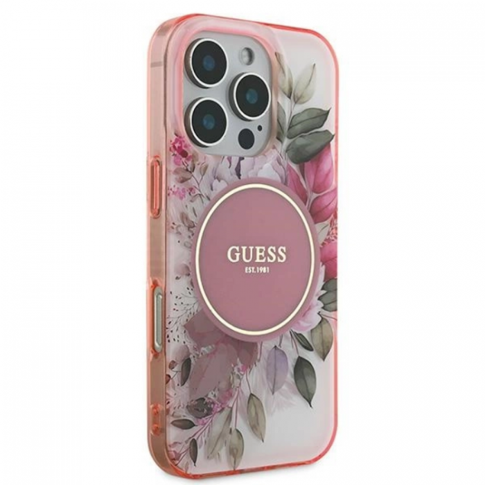 Guess - Guess iPhone 16 Pro Mobilskal MagSafe IML Flower & Tonal Circle